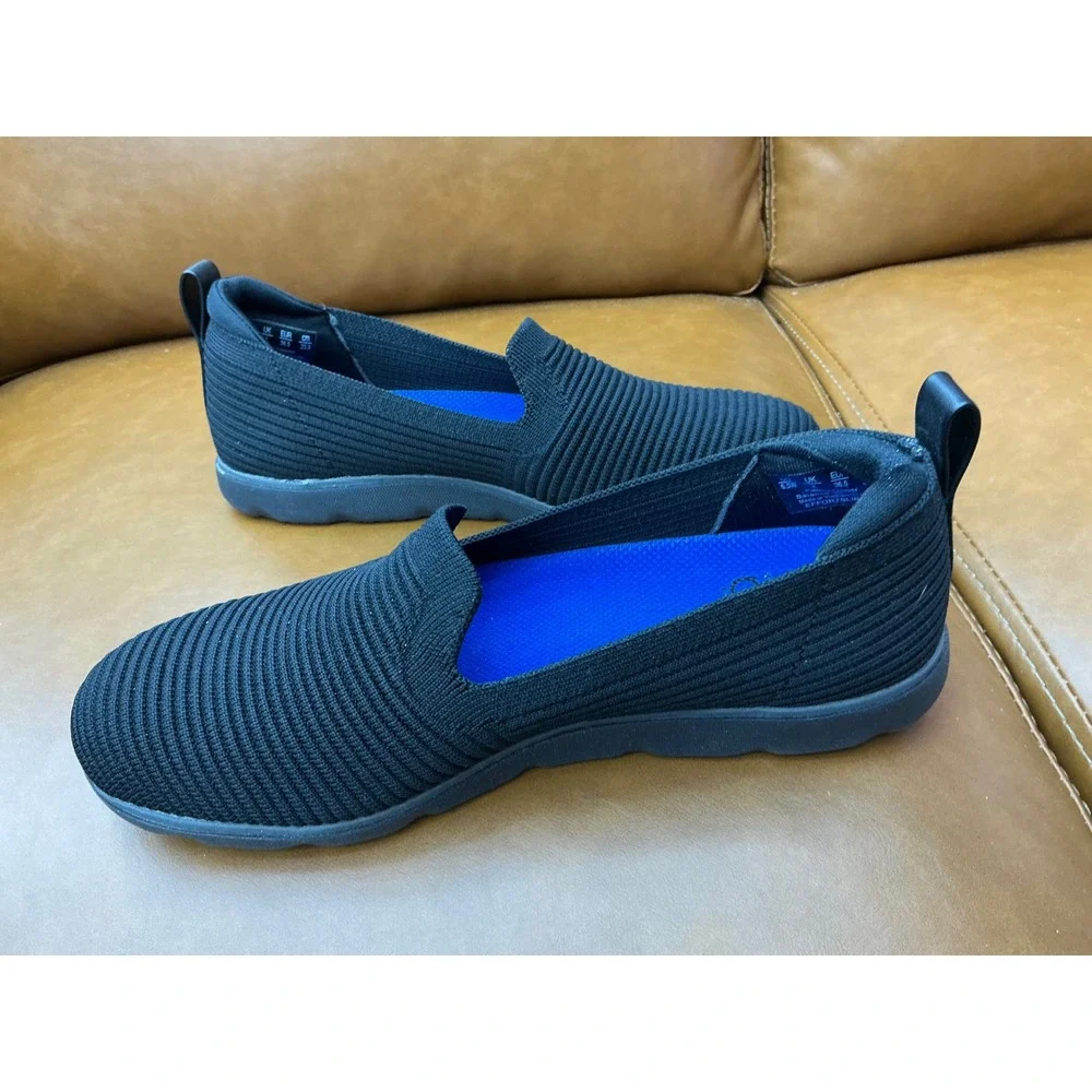 Ryka Effort Slip On Sneakers Womens 6.5W Black New Ribbed Knit Comfort Shoes‎
